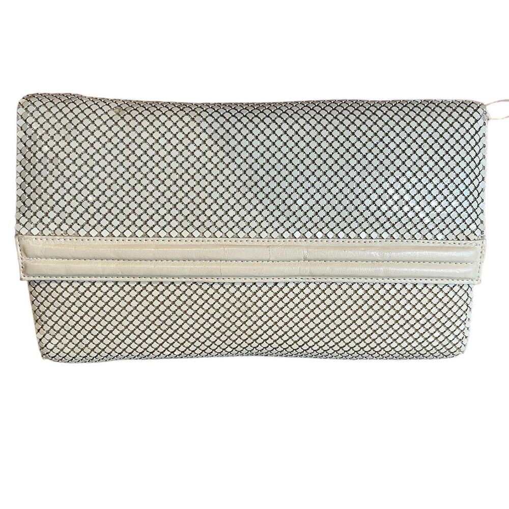 Vintage 80s Whiting & Davis Classic Large Clutch Bag Off White